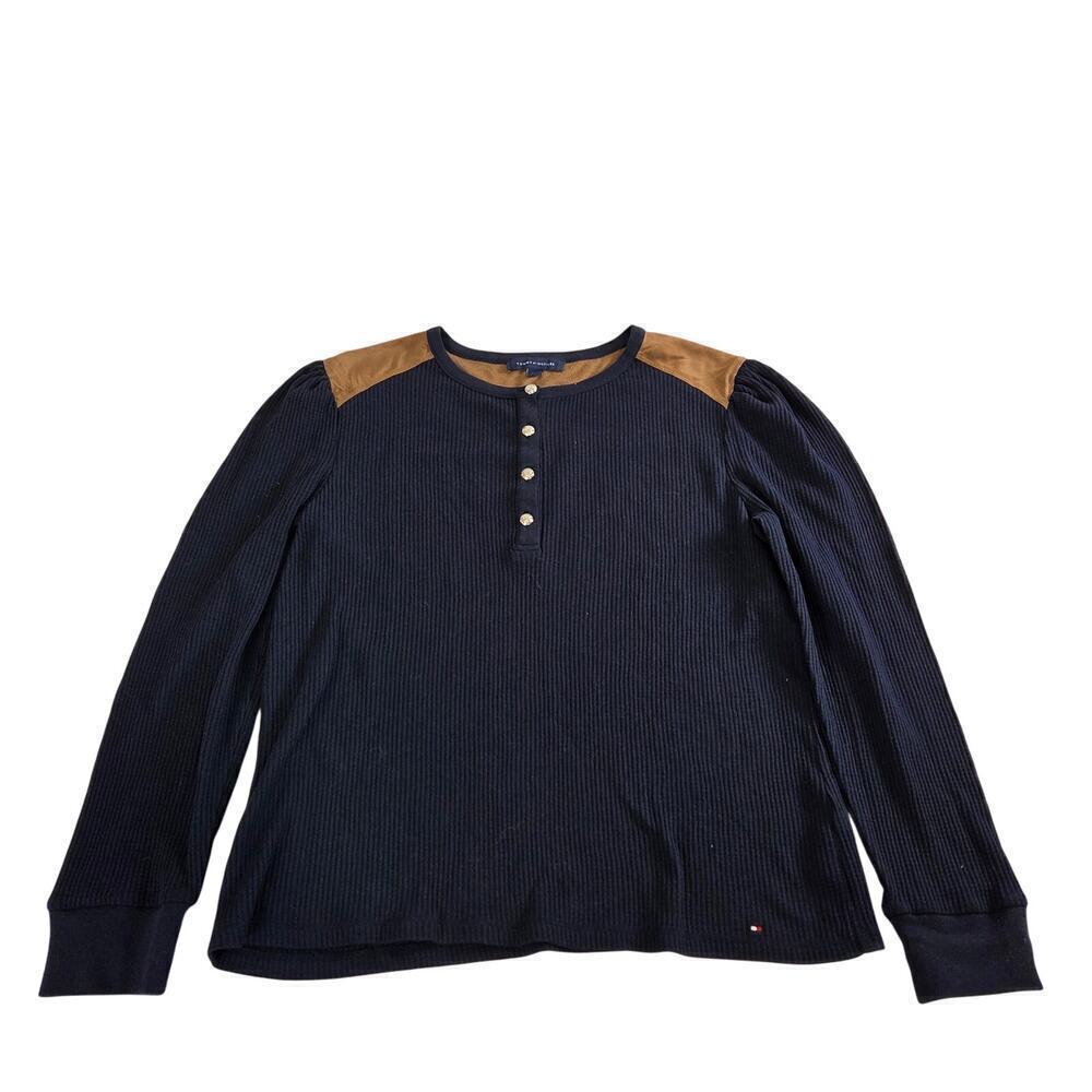 Tommy Hilfiger Large Faux Suede Yoke Henley Top Thermal Western